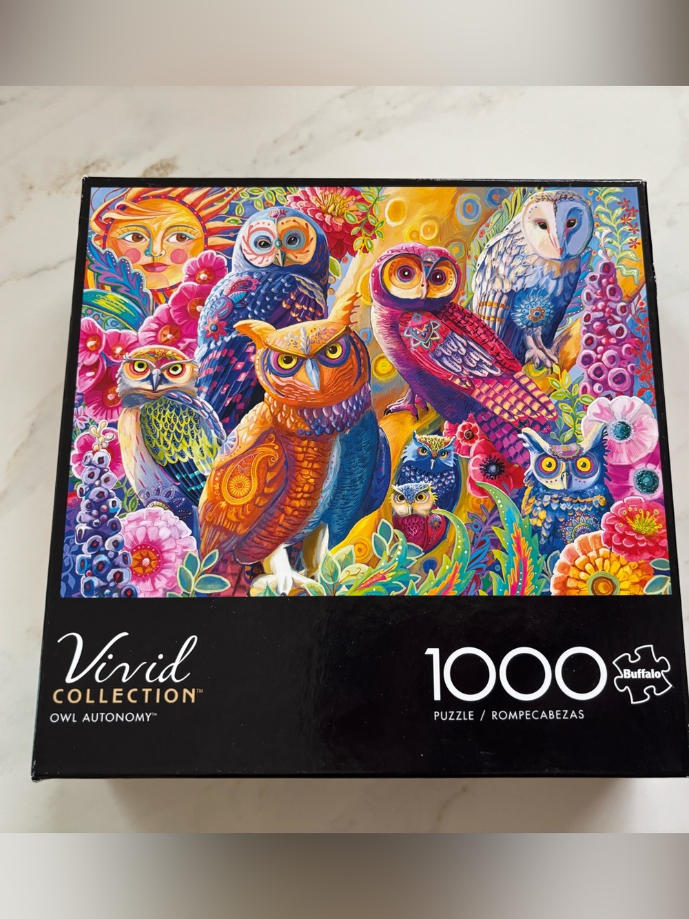 Multicolor Vivid Owls 1,000 puzzle complete